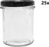 A clear glass jar with a black lid, presented on a white background. Produktbild-Vorschau