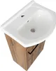 A white sink with a wooden cabinet underneath, shown from a high angle. Podgląd zdjęcia produktu