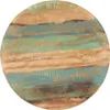 A close-up view of a round tabletop made of reclaimed wood with various colored planks. Náhled obrázku produktu