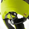 A close-up view of the side and rear adjustment mechanism of a yellow bicycle helmet. Voir les images du produit
