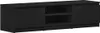 A black TV stand with two cabinets and open shelves in the middle. Voir les images du produit