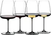 Four wine glasses filled with red and white wine, presented on a white background. Produktbild-Vorschau