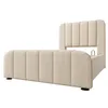 A beige upholstered bed frame with a headboard, shown from a side-angle on a white background. Náhled obrázku produktu