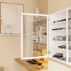 SoBuy Wandvitrine FSB113-W mit geöffneter Glastür, gefüllt mit Modellautos im Wohnzimmer Náhled obrázku produktu