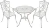A white metal bistro set with a round table and two chairs, presented on a white background. Produktbild-Vorschau