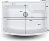 A top-down view of a white sink with dimensions marked. Produktbild-Vorschau
