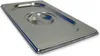 A close-up, angled shot of a stainless steel food pan lid with a handle cutout. Produktbild-Vorschau