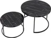 Two round coffee tables with black marble tops and black metal legs, arranged diagonally. Voir les images du produit
