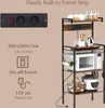 A kitchen rack with appliances and accessories, next to a diagram of a power strip with its features. Podgląd zdjęcia produktu