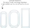 Diagrams illustrating different mattress shapes and sizes with text indicating optimal fit. Produktbild-Vorschau
