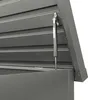 A close-up view of a gas strut mechanism on a gray metal storage box. Produktbild-Vorschau