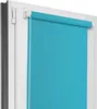 A close-up view of a cyan roller blind installed on a white window frame. Produktbild-Vorschau