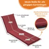 A diagram showing the dimensions and features of a red garden lounger cushion. Anteprima dell’immagine prodotto