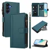 A collage of images showcasing a teal leather wallet-style phone case for a Samsung Galaxy A16, with various angles and features displayed. Produktbild-Vorschau
