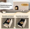 A multi-functional cat furniture piece shown in use and with feature callouts. Produktbild-Vorschau