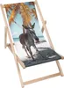 A wooden deck chair with a printed image of a donkey on a beach with palm trees. Produktbild-Vorschau