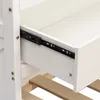 A close-up view of a white drawer with a black metal drawer slide, set against a white background. Wooden slats are visible below the drawer. Produktbild-Vorschau