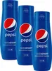 Three blue bottles of Pepsi SodaStream concentrate are arranged diagonally on a white background. Produktbild-Vorschau