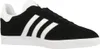 A side view of a black Adidas Gazelle sneaker with white stripes and a white sole. Produktbild-Vorschau