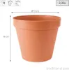 A terracotta colored plant pot with dimensions and volume indicated. Podgląd zdjęcia produktu