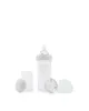 A baby bottle and its accessories are displayed against a white background. Produktbild-Vorschau