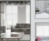 A collage of images showing a living room with blinds, a bedroom with blinds, and a close-up of blinds. Produktbild-Vorschau
