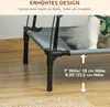 Close-up of a raised dog bed with text overlays indicating features and dimensions. Náhľad obrázku produktu