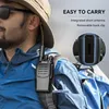 A person wearing a hat and backpack is shown with a walkie-talkie attached to their backpack strap. Produktbild-Vorschau