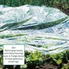 Lettuce plants covered with a perforated plastic sheet in a garden. Produktbild-Vorschau