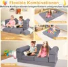A collage of images showing a modular foam play sofa in various configurations, including a playpen, a bed, and a sofa, with children interacting with it. Anteprima dell’immagine prodotto