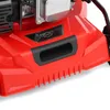 A close-up view of the front of a red lawnmower. Produktbild-Vorschau