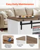 A coffee table with a lift-top mechanism and barn door accents, shown in a living room setting with a couch in the background. Smaller inset images highlight material and design features. Voir les images du produit