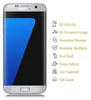A Samsung Galaxy S7 phone with a screen protector, next to a list of its features. Produktbild-Vorschau