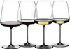 Four wine glasses filled with red and white wine, set against a white background. Produktbild-Vorschau