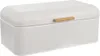A white metal bread box with a wooden handle is shown against a white background. Podgląd zdjęcia produktu