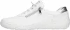 A side view of a white women's sneaker with a silver heel accent and a silver zipper. Produktbild-Vorschau