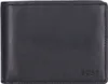 A black leather BOSS wallet is shown closed and lying flat. Podgląd zdjęcia produktu