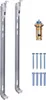A collection of plumbing parts, including two radiator brackets, a valve cartridge, screws, and wall plugs, arranged on a white background. Produktbild-Vorschau