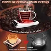 A collage showing a coffee cup warmer in use and comparing it to another product. Produktbild-Vorschau