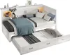 A white daybed with a trundle bed pulled out and bedding. Produktbild-Vorschau
