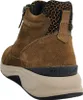 A close-up rear view of a brown suede boot with leopard print accents. Voir les images du produit