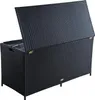 A black poly rattan storage box with its lid open, shown on a white background. Produktbild-Vorschau