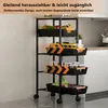 A kitchen cart with multiple shelves filled with fruits and other items, shown in a kitchen setting. Voir les images du produit