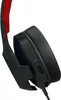 A close-up view of a black and red gaming headset. Produktbild-Vorschau