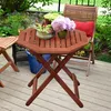 A wooden folding table with plants and a glass of wine on a deck. Náhled obrázku produktu