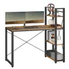 A computer desk with attached shelving and dual monitors set up. Náhled obrázku produktu