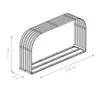 A line drawing of a metal firewood rack with dimensions indicated. Náhled obrázku produktu