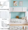 A collage of images showcasing a white bunk bed with a slide and stairs, with close-ups of specific features. Náhled obrázku produktu