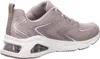 Side view of a beige Skechers sneaker with white accents and a clear air cushion in the heel. Voir les images du produit
