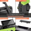 A collage of four images showing different features of a solar-powered radio. Produktbild-Vorschau